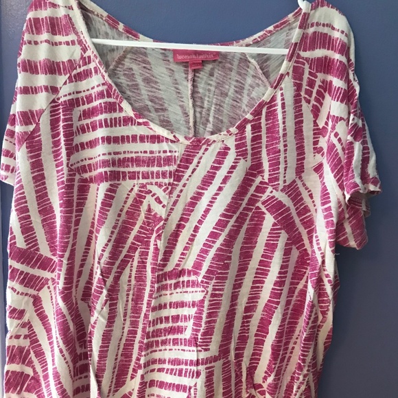 Fuschia/White Crazy Stripe Tee w/ Pointed Hem 1X - Picture 1 of 3